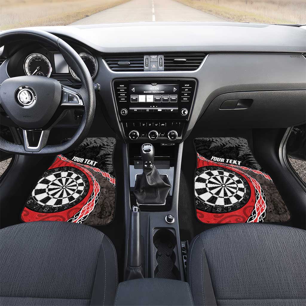 Personalised New Zealand Darts Car Mats Koru Tribal Tattoo and Silver Fern Maori Pattern Red Color