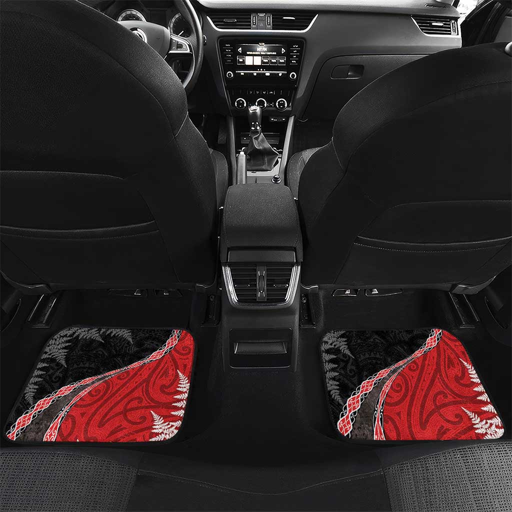 Personalised New Zealand Darts Car Mats Koru Tribal Tattoo and Silver Fern Maori Pattern Red Color