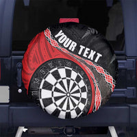 Personalised New Zealand Darts Spare Tire Cover Koru Tribal Tattoo and Silver Fern Maori Pattern Red Color