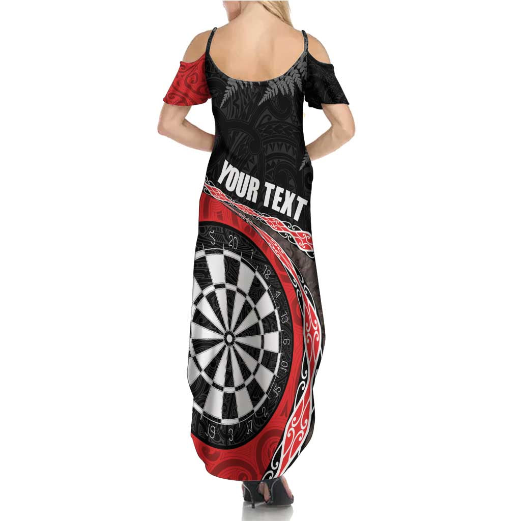 Personalised New Zealand Darts Summer Maxi Dress Koru Tribal Tattoo and Silver Fern Maori Pattern Red Color