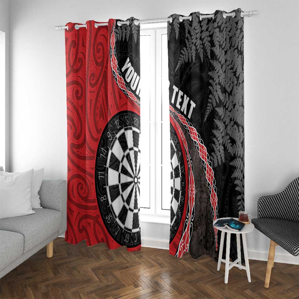 Personalised New Zealand Darts Window Curtain Koru Tribal Tattoo and Silver Fern Maori Pattern Red Color