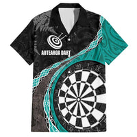 Personalised New Zealand Darts Family Matching Short Sleeve Bodycon Dress and Hawaiian Shirt Koru Tribal Tattoo and Silver Fern Maori Pattern Teal Color