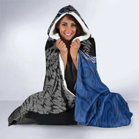 Personalised New Zealand Darts Hooded Blanket Koru Tribal Tattoo and Silver Fern Maori Pattern Blue Color