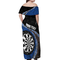 Personalised New Zealand Darts Off Shoulder Maxi Dress Koru Tribal Tattoo and Silver Fern Maori Pattern Blue Color