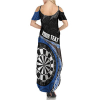 Personalised New Zealand Darts Summer Maxi Dress Koru Tribal Tattoo and Silver Fern Maori Pattern Blue Color