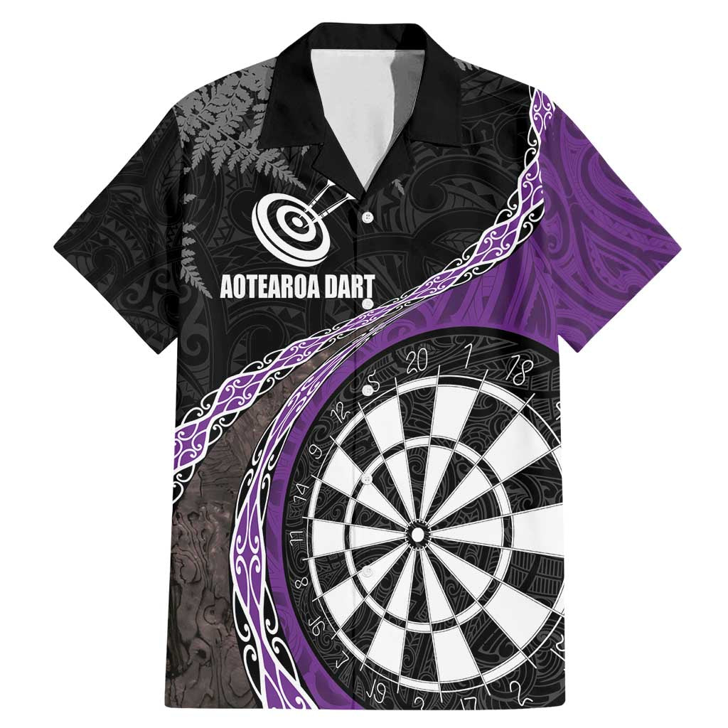Personalised New Zealand Darts Family Matching Mermaid Dress and Hawaiian Shirt Koru Tribal Tattoo and Silver Fern Maori Pattern Purple Color