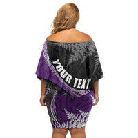 Personalised New Zealand Darts Family Matching Off Shoulder Short Dress and Hawaiian Shirt Koru Tribal Tattoo and Silver Fern Maori Pattern Purple Color