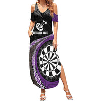 Personalised New Zealand Darts Family Matching Summer Maxi Dress and Hawaiian Shirt Koru Tribal Tattoo and Silver Fern Maori Pattern Purple Color