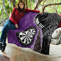 Personalised New Zealand Darts Quilt Koru Tribal Tattoo and Silver Fern Maori Pattern Purple Color