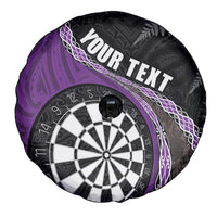 Personalised New Zealand Darts Spare Tire Cover Koru Tribal Tattoo and Silver Fern Maori Pattern Purple Color