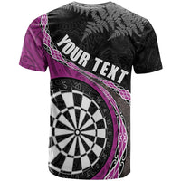 Personalised New Zealand Darts T Shirt Koru Tribal Tattoo and Silver Fern Maori Pattern Pink Color