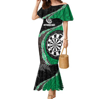 Personalised New Zealand Darts Family Matching Mermaid Dress and Hawaiian Shirt Koru Tribal Tattoo and Silver Fern Maori Pattern Green Color