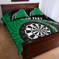 Personalised New Zealand Darts Quilt Bed Set Koru Tribal Tattoo and Silver Fern Maori Pattern Green Color