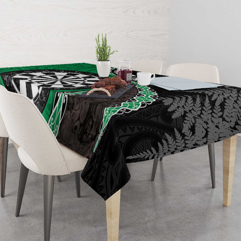 Personalised New Zealand Darts Tablecloth Koru Tribal Tattoo and Silver Fern Maori Pattern Green Color