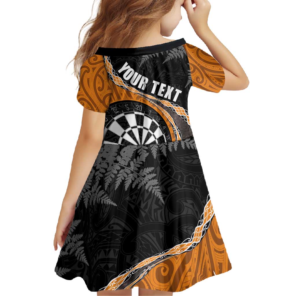 Personalised New Zealand Darts Family Matching Off Shoulder Maxi Dress and Hawaiian Shirt Koru Tribal Tattoo and Silver Fern Maori Pattern Orange Color