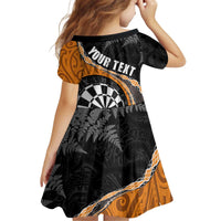 Personalised New Zealand Darts Family Matching Puletasi and Hawaiian Shirt Koru Tribal Tattoo and Silver Fern Maori Pattern Orange Color