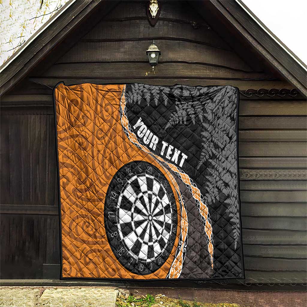 Personalised New Zealand Darts Quilt Koru Tribal Tattoo and Silver Fern Maori Pattern Orange Color
