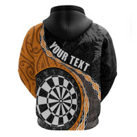 Personalised New Zealand Darts Zip Hoodie Koru Tribal Tattoo and Silver Fern Maori Pattern Orange Color