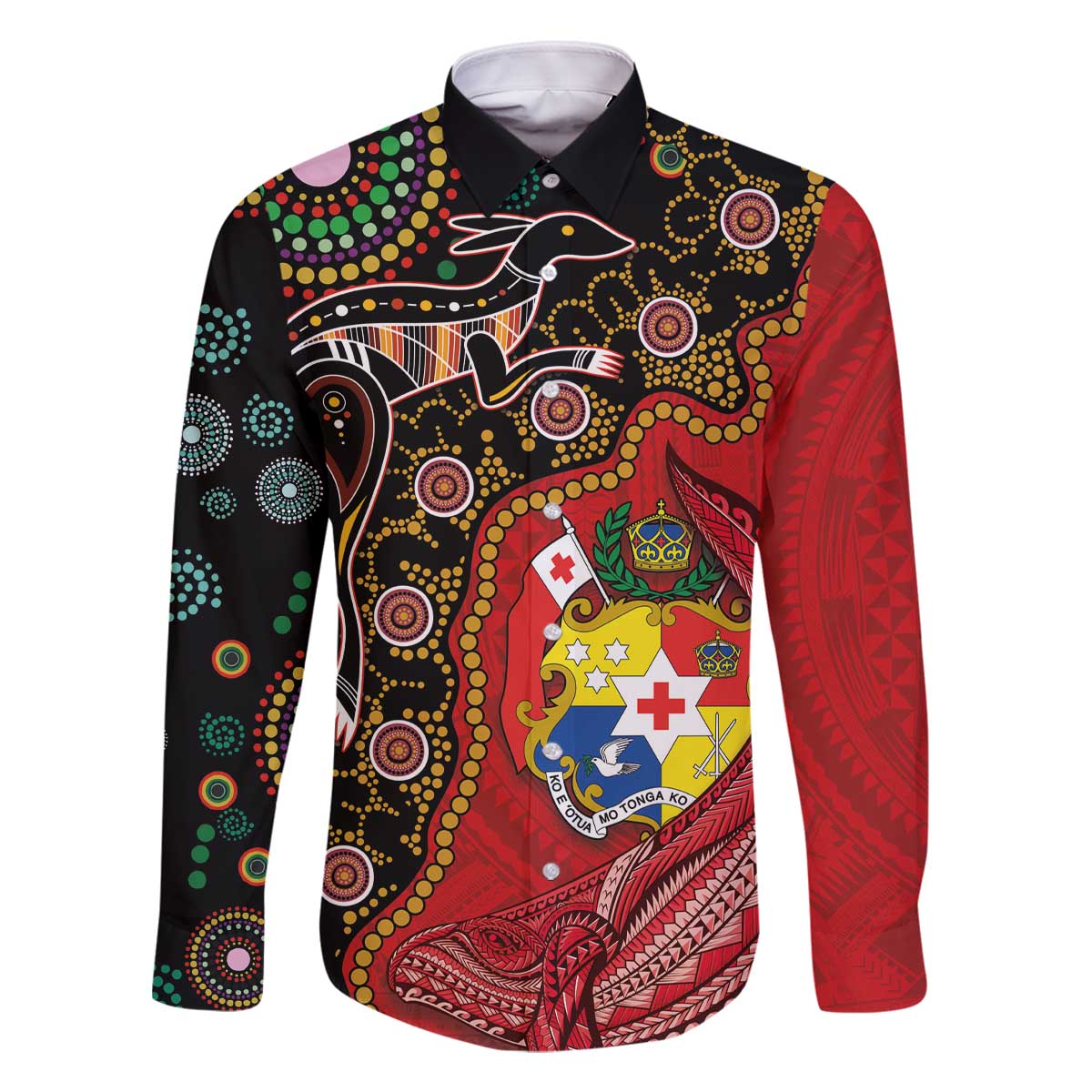 Tonga Ngatu and Australia Together Family Matching Off Shoulder Short Dress and Hawaiian Shirt Polynesian Humpback Whale and Aboriginal Kangaroo