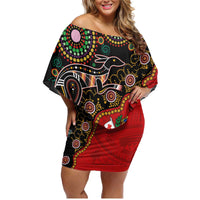 Tonga Ngatu and Australia Together Family Matching Off Shoulder Short Dress and Hawaiian Shirt Polynesian Humpback Whale and Aboriginal Kangaroo