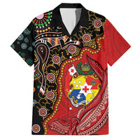 Tonga Ngatu and Australia Together Family Matching Short Sleeve Bodycon Dress and Hawaiian Shirt Polynesian Humpback Whale and Aboriginal Kangaroo