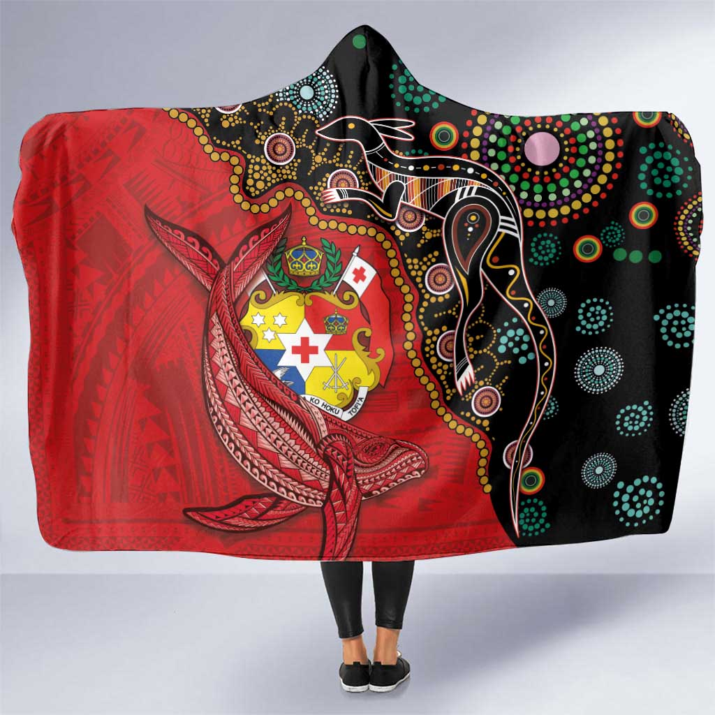 Tonga Ngatu and Australia Together Hooded Blanket Polynesian Humpback Whale and Aboriginal Kangaroo LT03 One Size Red - Polynesian Pride
