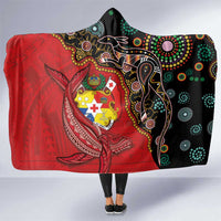 Tonga Ngatu and Australia Together Hooded Blanket Polynesian Humpback Whale and Aboriginal Kangaroo LT03 One Size Red - Polynesian Pride