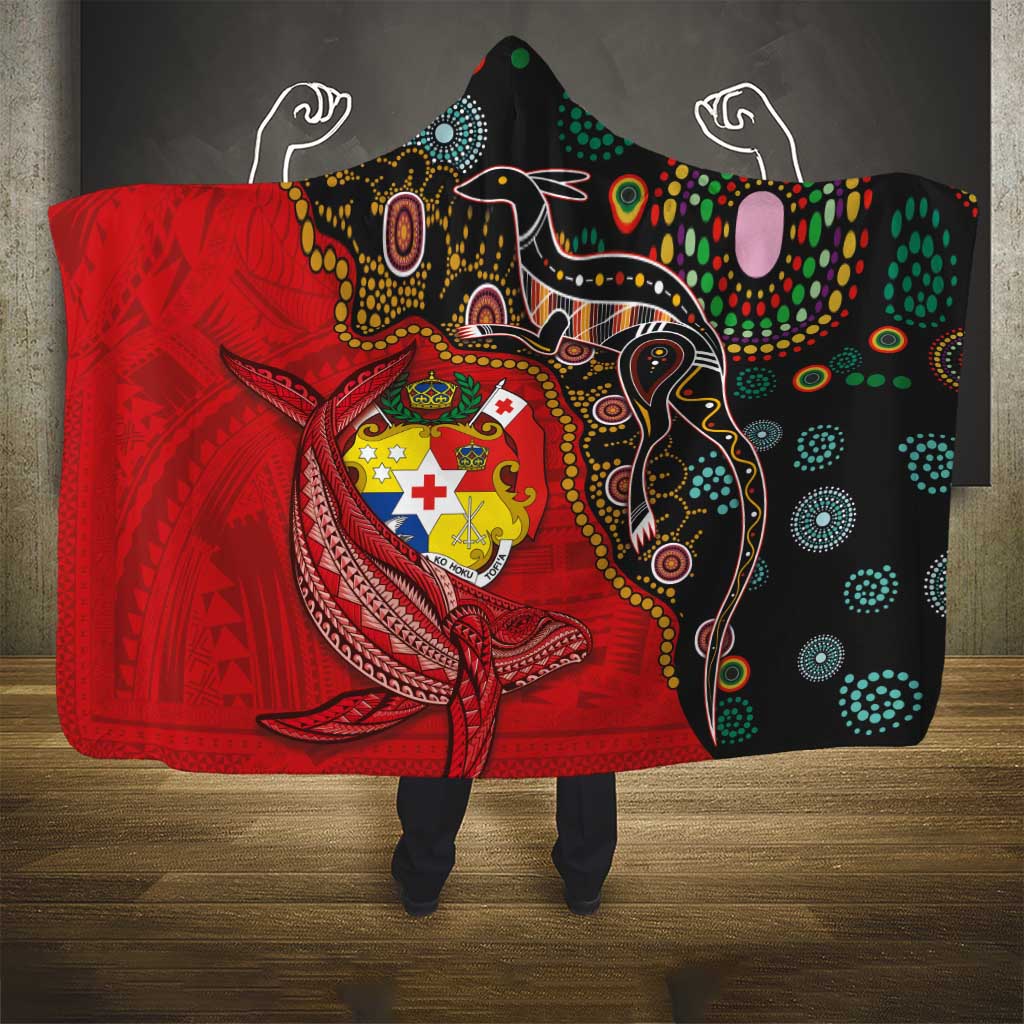 Tonga Ngatu and Australia Together Hooded Blanket Polynesian Humpback Whale and Aboriginal Kangaroo LT03 - Polynesian Pride