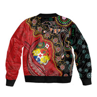 Tonga Ngatu and Australia Together Sleeve Zip Bomber Jacket Polynesian Humpback Whale and Aboriginal Kangaroo