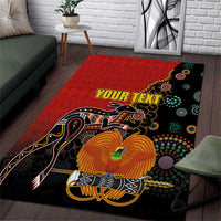 Personalised Papua New Guinea and Australia Together Area Rug Bird-of-paradise and Kangaroo with Aboriginal Pattern