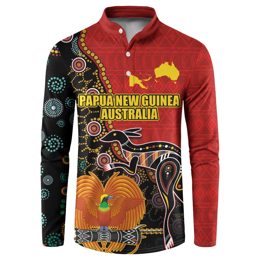 Personalised Papua New Guinea and Australia Together Button Sweatshirt Bird-of-paradise and Kangaroo with Aboriginal Pattern