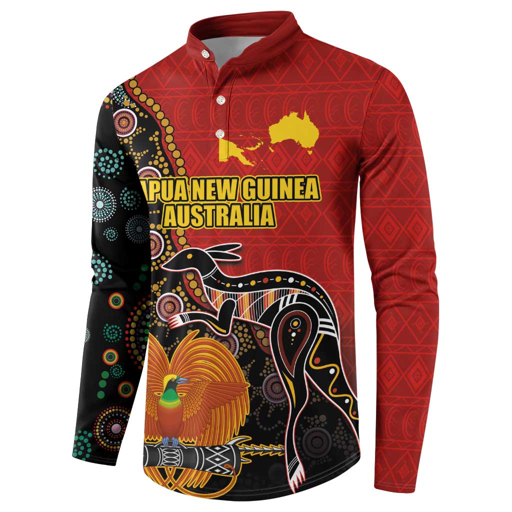 Personalised Papua New Guinea and Australia Together Button Sweatshirt Bird-of-paradise and Kangaroo with Aboriginal Pattern
