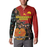 Personalised Papua New Guinea and Australia Together Button Sweatshirt Bird-of-paradise and Kangaroo with Aboriginal Pattern