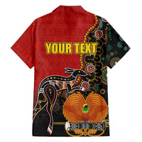 Personalised Papua New Guinea and Australia Together Family Matching Off Shoulder Maxi Dress and Hawaiian Shirt Bird-of-paradise and Kangaroo with Aboriginal Pattern