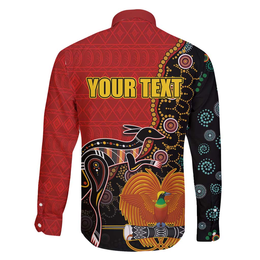 Personalised Papua New Guinea and Australia Together Family Matching Tank Maxi Dress and Hawaiian Shirt Bird-of-paradise and Kangaroo with Aboriginal Pattern