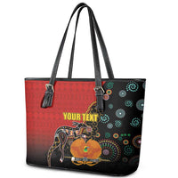 Personalised Papua New Guinea and Australia Together Leather Tote Bag Bird-of-paradise and Kangaroo with Aboriginal Pattern