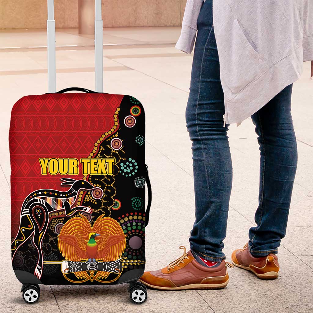 Personalised Papua New Guinea and Australia Together Luggage Cover Bird-of-paradise and Kangaroo with Aboriginal Pattern LT03 Red - Polynesian Pride