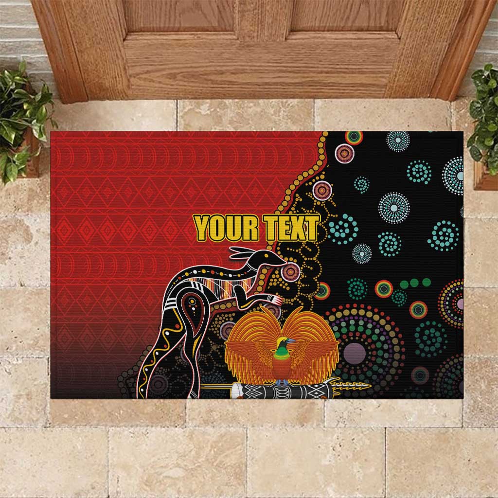 Personalised Papua New Guinea and Australia Together Rubber Doormat Bird-of-paradise and Kangaroo with Aboriginal Pattern LT03 Red - Polynesian Pride