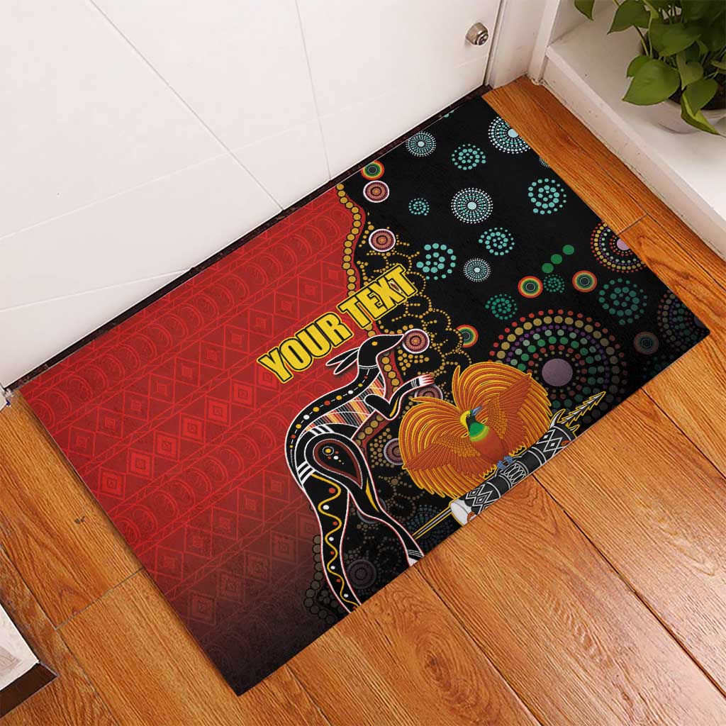 Personalised Papua New Guinea and Australia Together Rubber Doormat Bird-of-paradise and Kangaroo with Aboriginal Pattern LT03 - Polynesian Pride