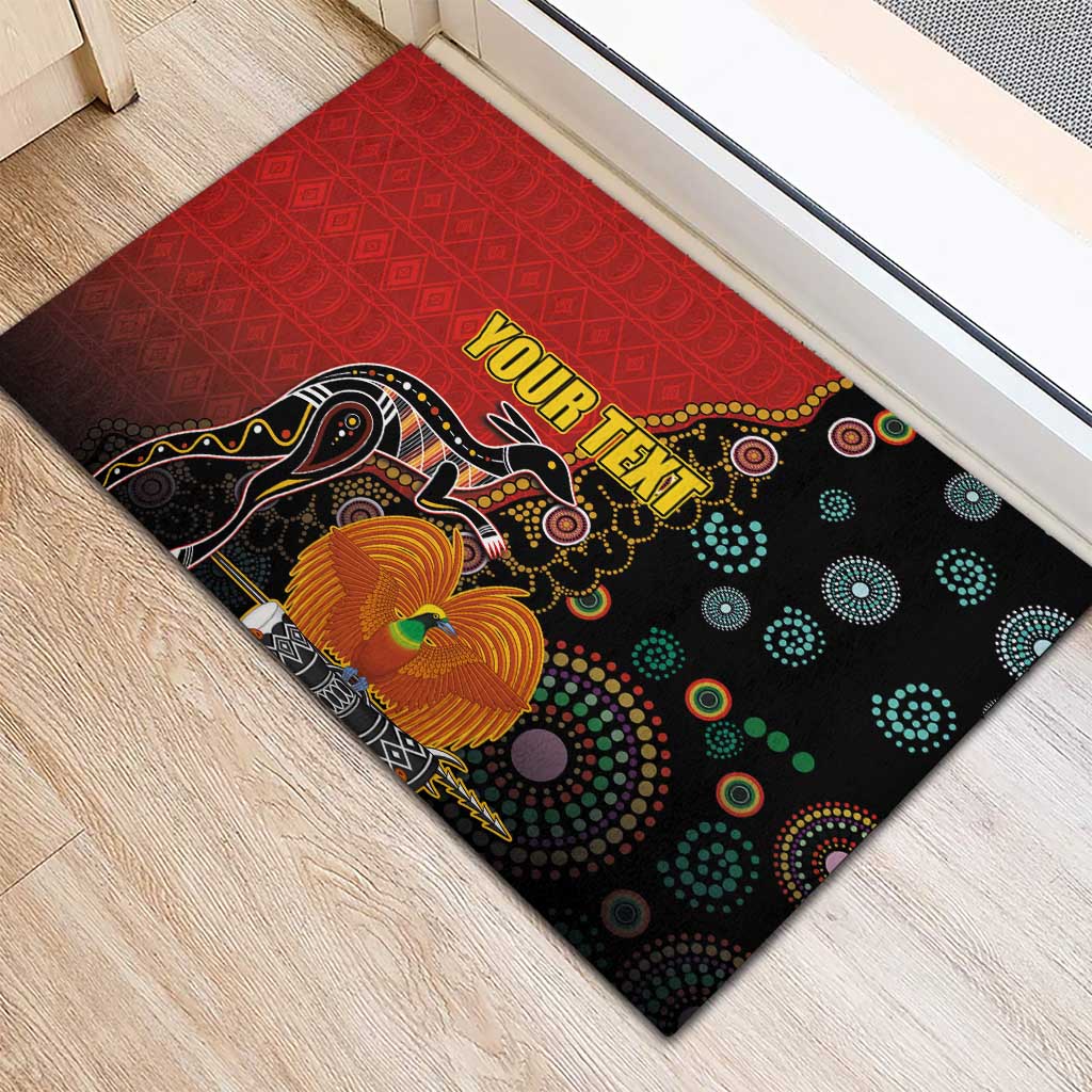 Personalised Papua New Guinea and Australia Together Rubber Doormat Bird-of-paradise and Kangaroo with Aboriginal Pattern LT03 - Polynesian Pride