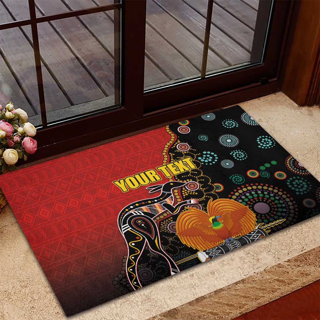 Personalised Papua New Guinea and Australia Together Rubber Doormat Bird-of-paradise and Kangaroo with Aboriginal Pattern LT03 - Polynesian Pride