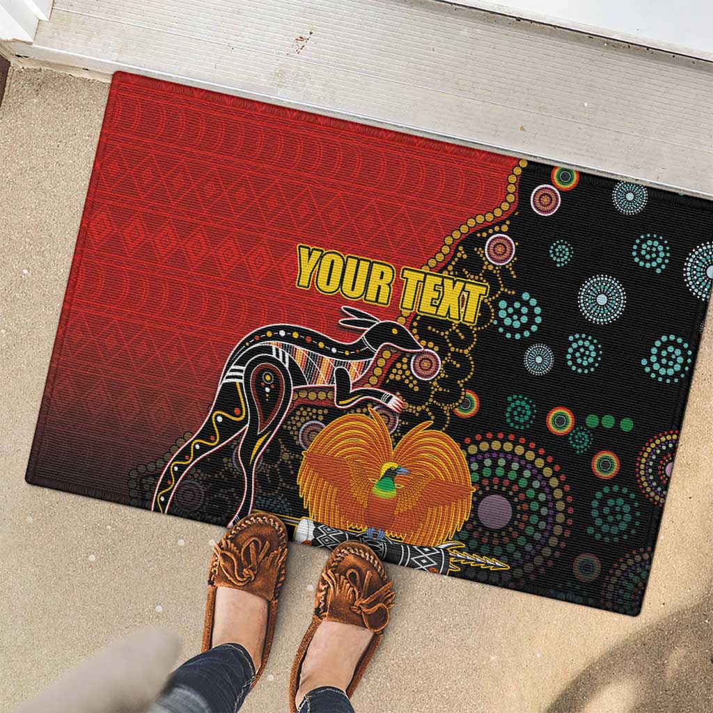 Personalised Papua New Guinea and Australia Together Rubber Doormat Bird-of-paradise and Kangaroo with Aboriginal Pattern LT03 - Polynesian Pride