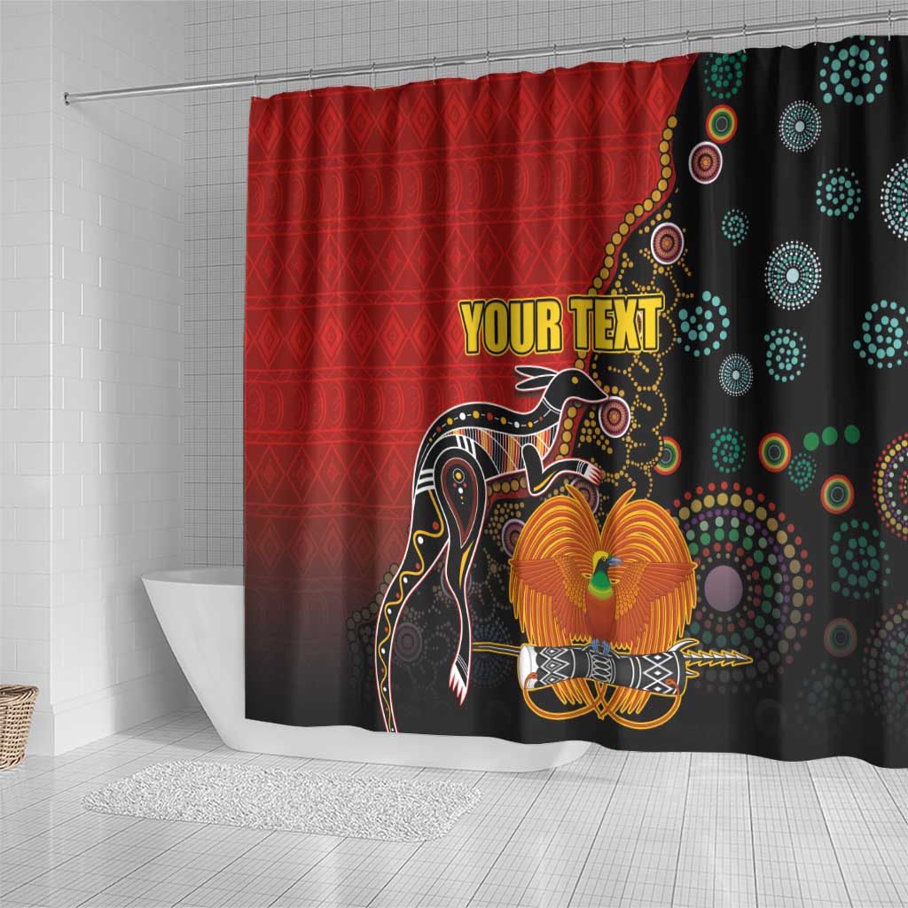 Personalised Papua New Guinea and Australia Together Shower Curtain Bird-of-paradise and Kangaroo with Aboriginal Pattern