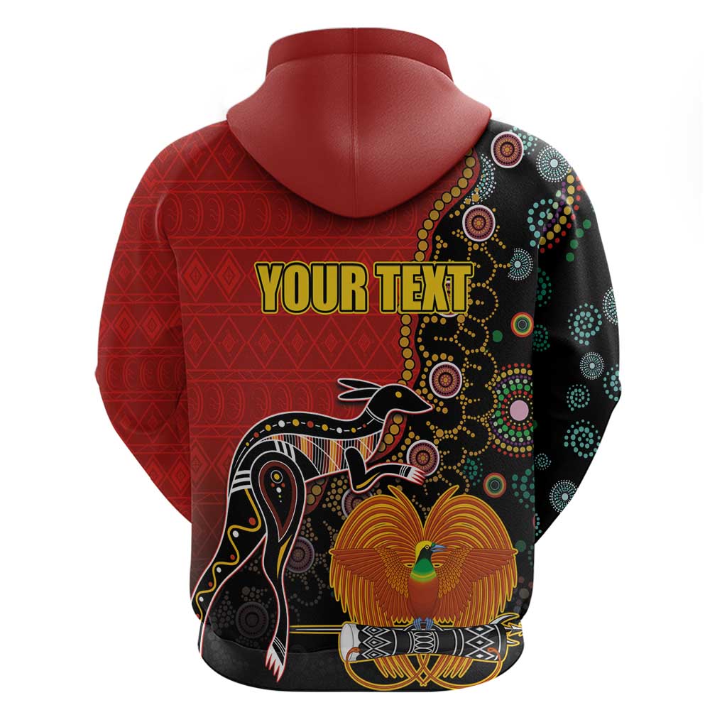 Personalised Papua New Guinea and Australia Together Zip Hoodie Bird-of-paradise and Kangaroo with Aboriginal Pattern