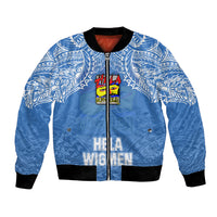 Hela Wigmen Rugby Bomber Jacket Papua New Guinea Polynesian Tattoo LT03 Unisex Blue - Polynesian Pride