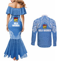 Hela Wigmen Rugby Couples Matching Mermaid Dress and Long Sleeve Button Shirts Papua New Guinea Polynesian Tattoo LT03 - Polynesian Pride