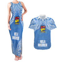 Hela Wigmen Rugby Couples Matching Tank Maxi Dress and Hawaiian Shirt Papua New Guinea Polynesian Tattoo LT03 Blue - Polynesian Pride