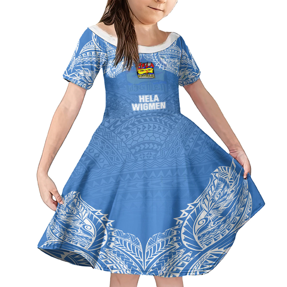Hela Wigmen Rugby Family Matching Mermaid Dress and Hawaiian Shirt Papua New Guinea Polynesian Tattoo LT03 Daughter's Dress Blue - Polynesian Pride