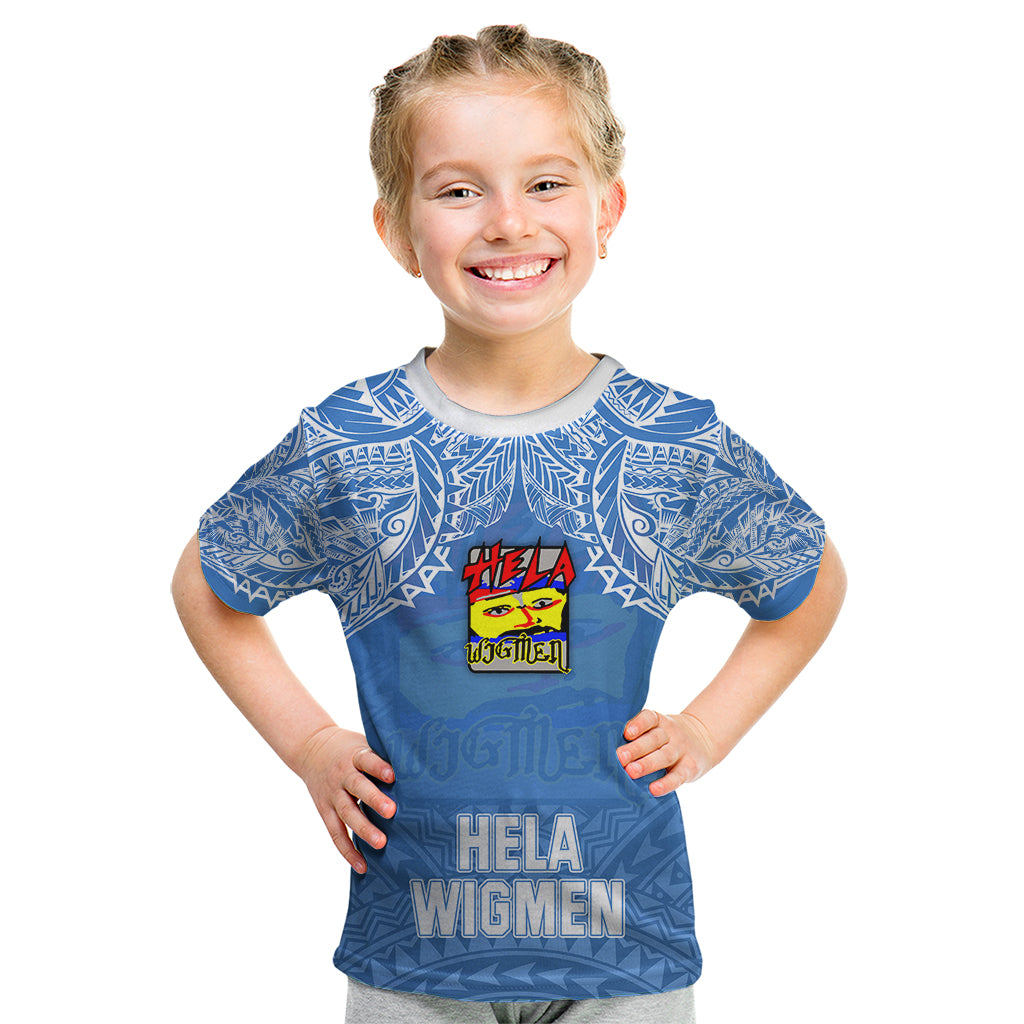Hela Wigmen Rugby Kid T Shirt Papua New Guinea Polynesian Tattoo LT03 Blue - Polynesian Pride