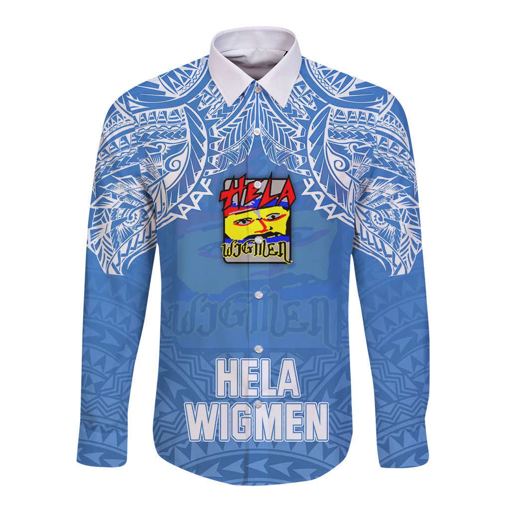 Hela Wigmen Rugby Long Sleeve Button Shirt Papua New Guinea Polynesian Tattoo LT03 Unisex Blue - Polynesian Pride
